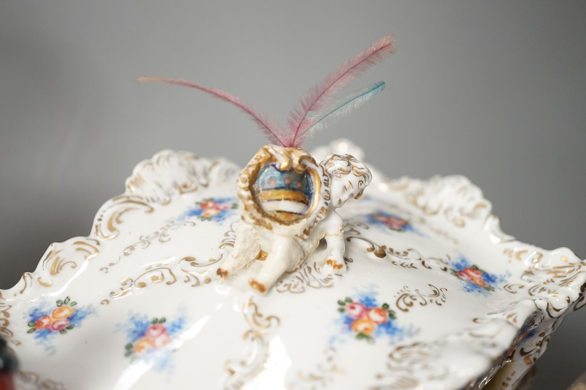A large Italian porcelain carriage group and a pair of Italian white porcelain figure of a lady and a man 54cm